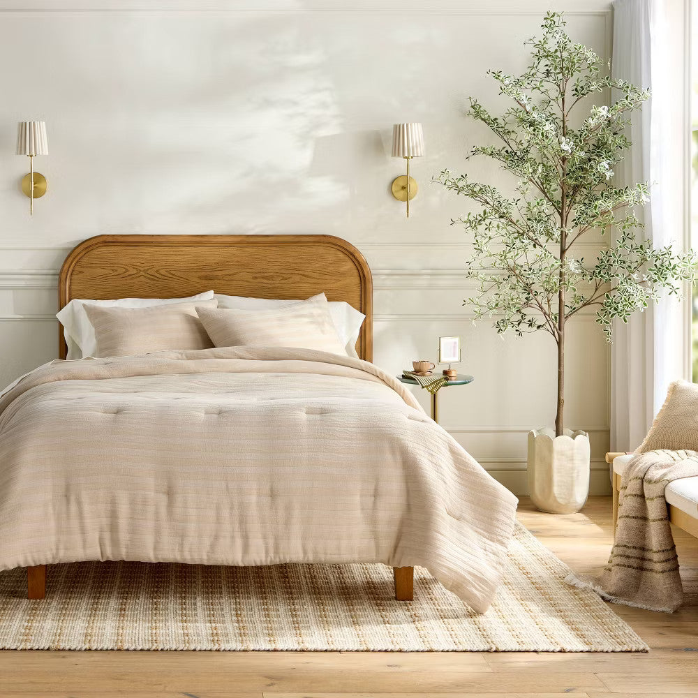 3pc King Tonal Stripe Comforter Set Tan - Hearth & Hand with