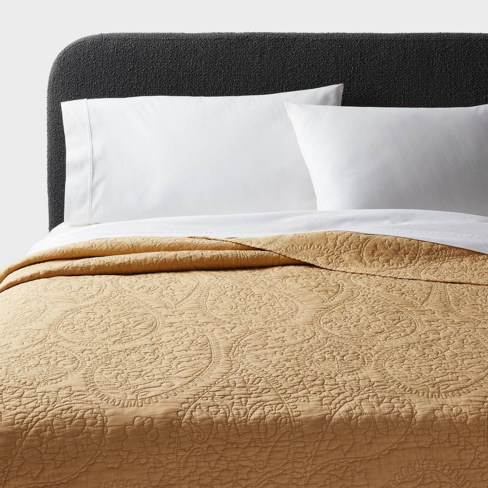 King Garment Washed Paisley Stitch Quilt Wheat - Threshold: Microfiber