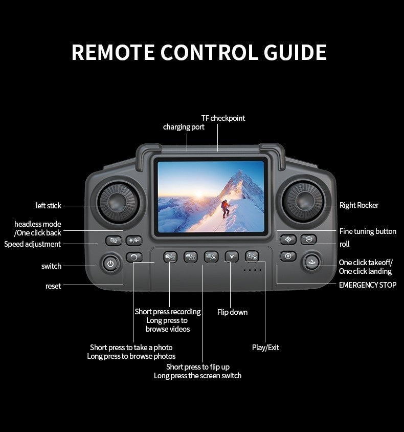 E99 Drone, Remote Control with Screen, Camera, Obstacle Avoidance, Foldable Arms