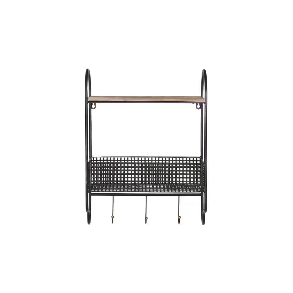 Basket 3 Hooks Wall Organizer Metal Black 20 in. H x 15 in. W x 6 in. D
