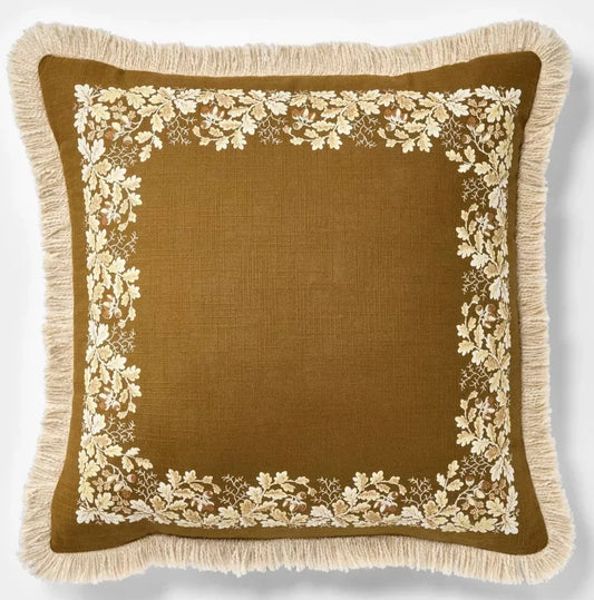 Oak Printed Throw Pillow with Fringe Olive 20"x20" - Threshold