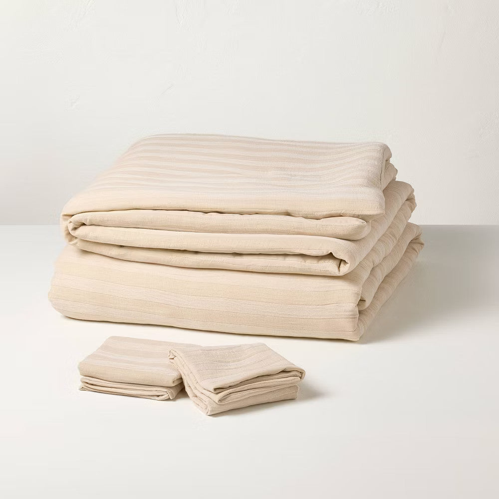 3pc King Tonal Stripe Comforter Set Tan - Hearth & Hand with