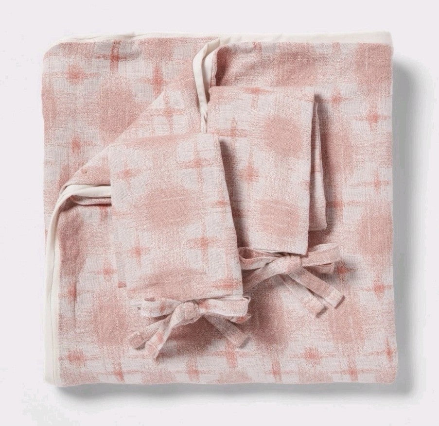 King Yarn Dye Ikat Duvet Cover and Sham Set Ivory/Mauve