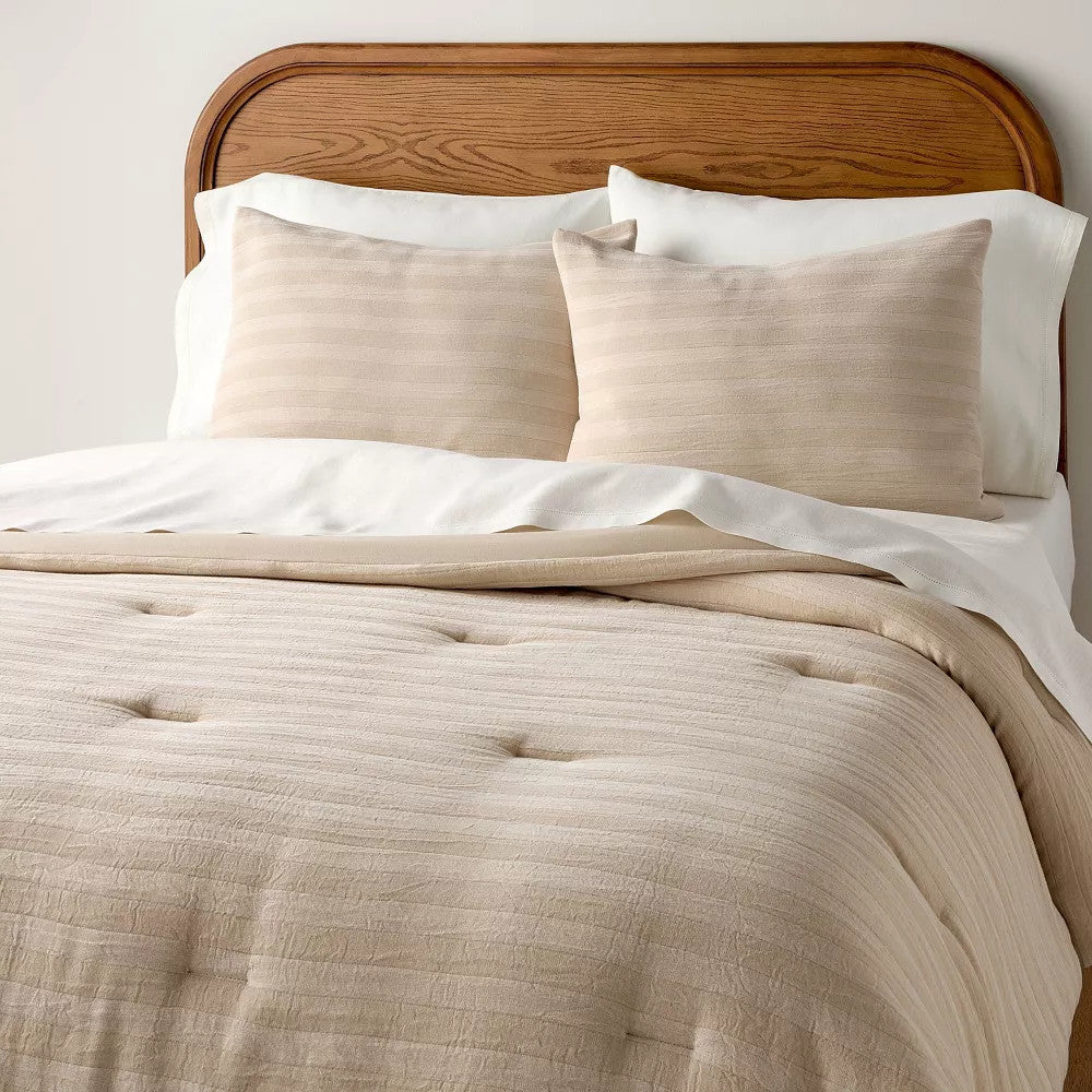 3pc King Tonal Stripe Comforter Set Tan - Hearth & Hand with