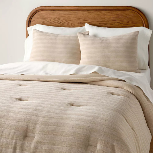 3pc King Tonal Stripe Comforter Set Tan - Hearth & Hand with