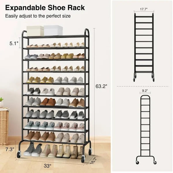 NEW - Sto Sto Expandable 10-Tier Metal Tall Shoe Rack - Retail $100
