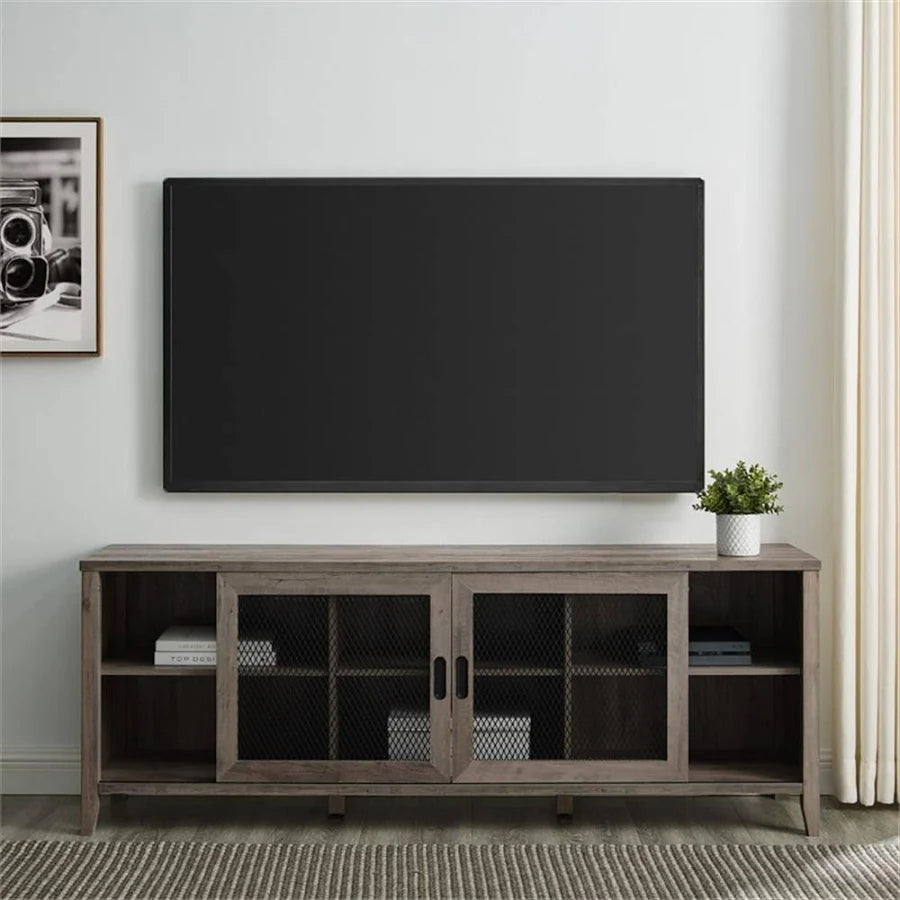 Walker Edison 70" Industrial Sliding Mesh Door TV Console