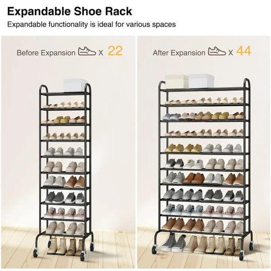 NEW - Sto Sto Expandable 10-Tier Metal Tall Shoe Rack - Retail $100