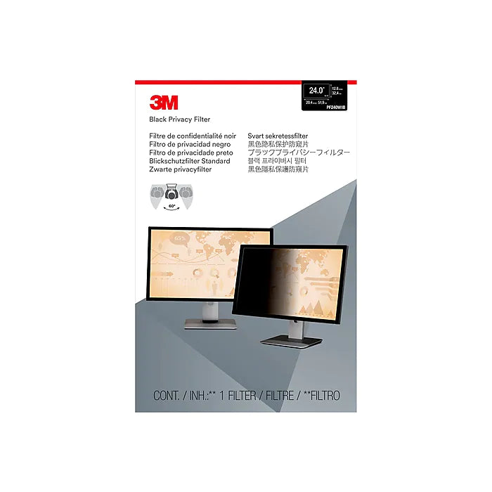 NEW - 3M Anti-Glare Privacy Filter for 24" Widescreen Monitor, 16:10 Aspect Ratio (PF240W1B) - Retail $109