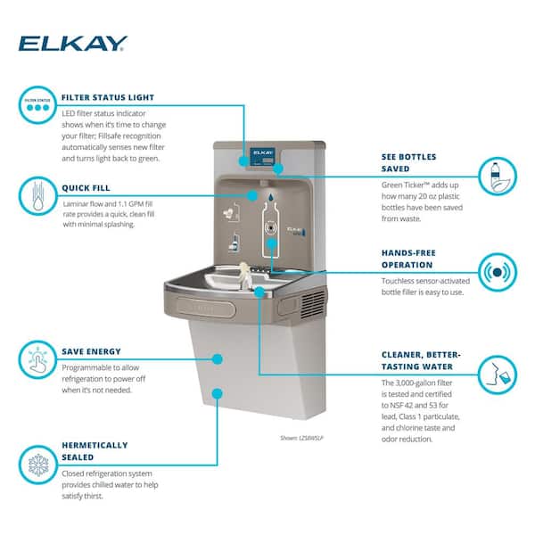 Elkay Enhanced EZH2O Drinking Fountain w/ Bottle Filling Station and Single ADA Cooler Filtered Refrigerated, Light Gray