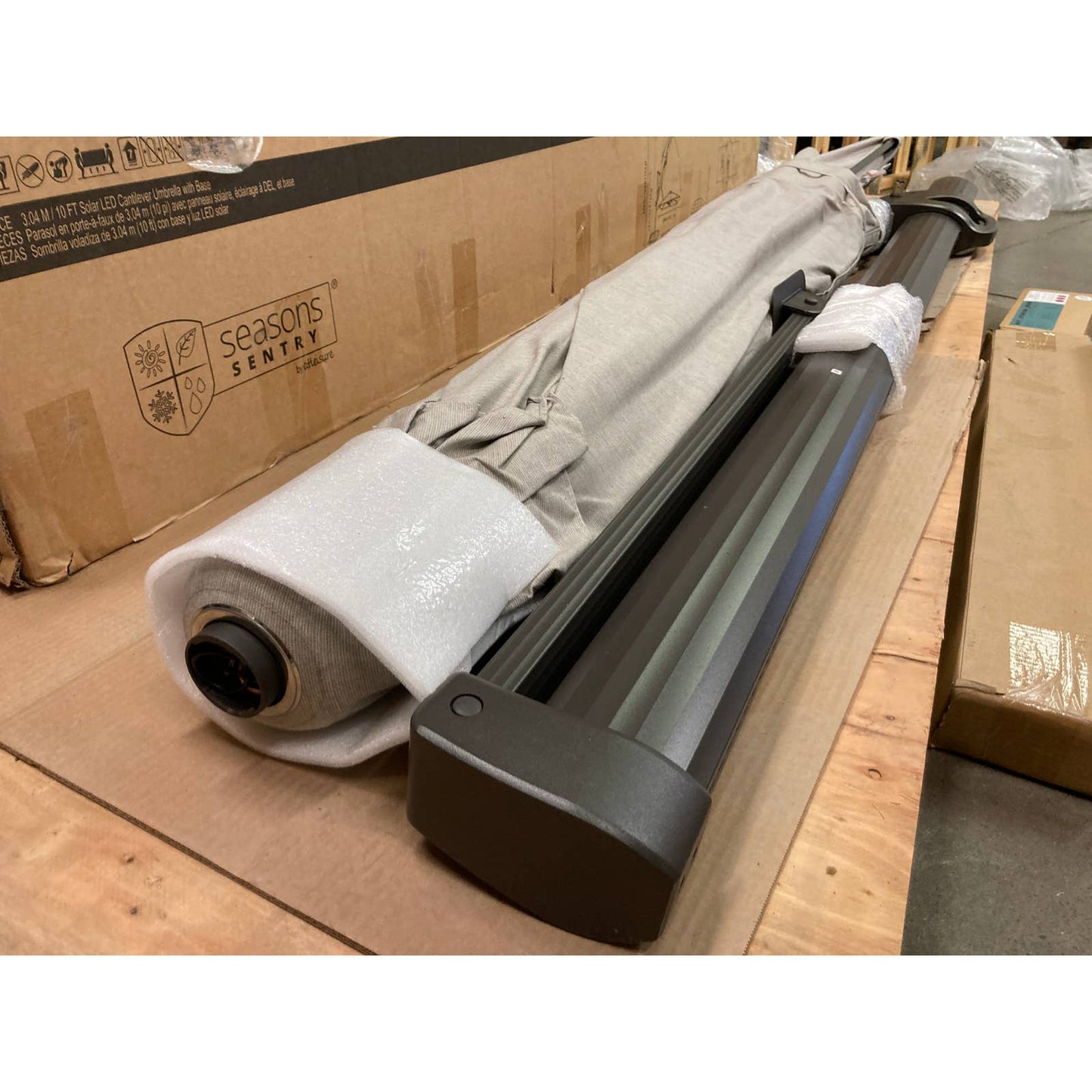 Like NEW - Costco - Seasons Sentry GREY 10' Square Solar LED Cantilever Umbrella -Retail $699