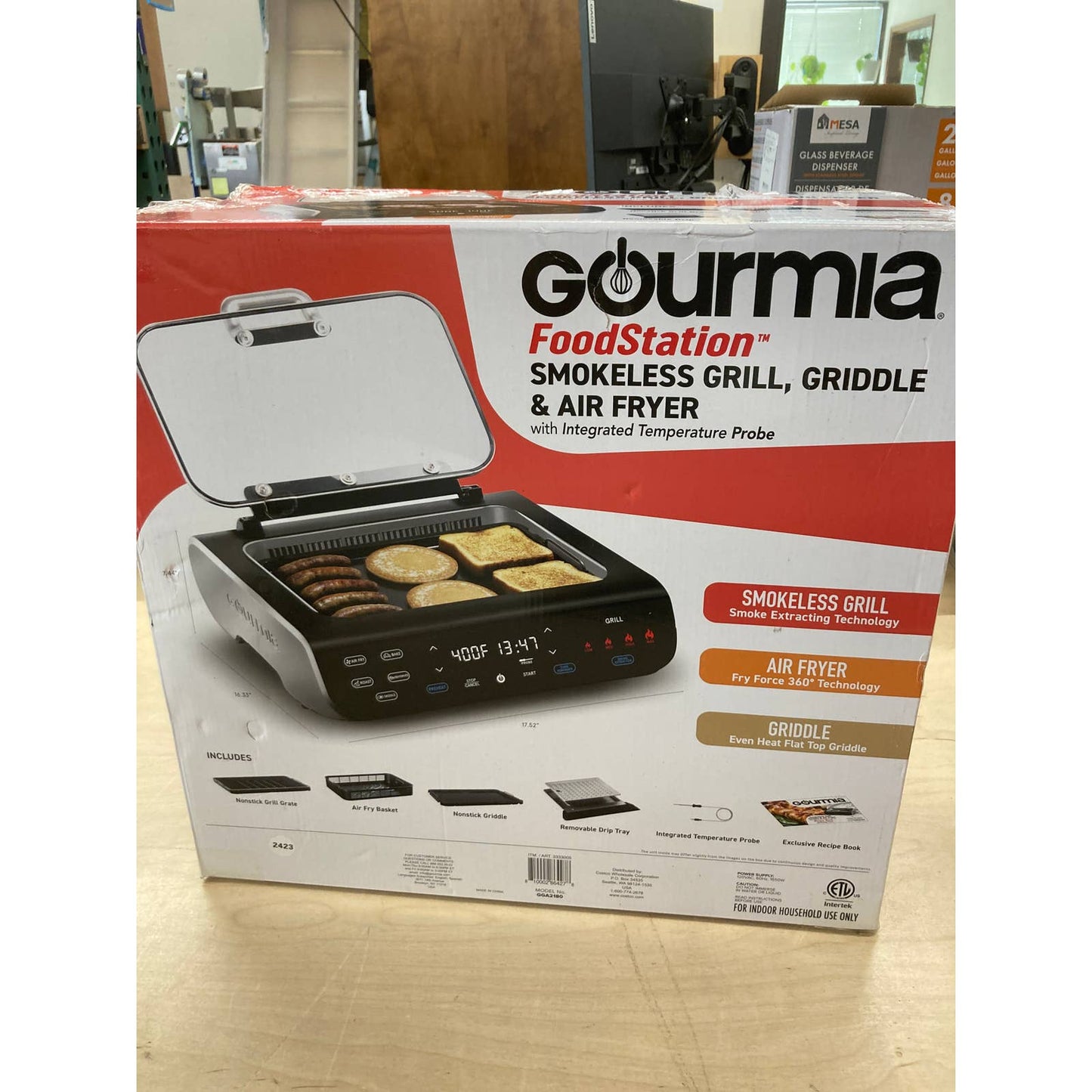 NEW - Costco - Gourmia FoodStation Smokeless Grill, Griddle, & Air Fryer with Integrated Temperature Probe - Retail $99