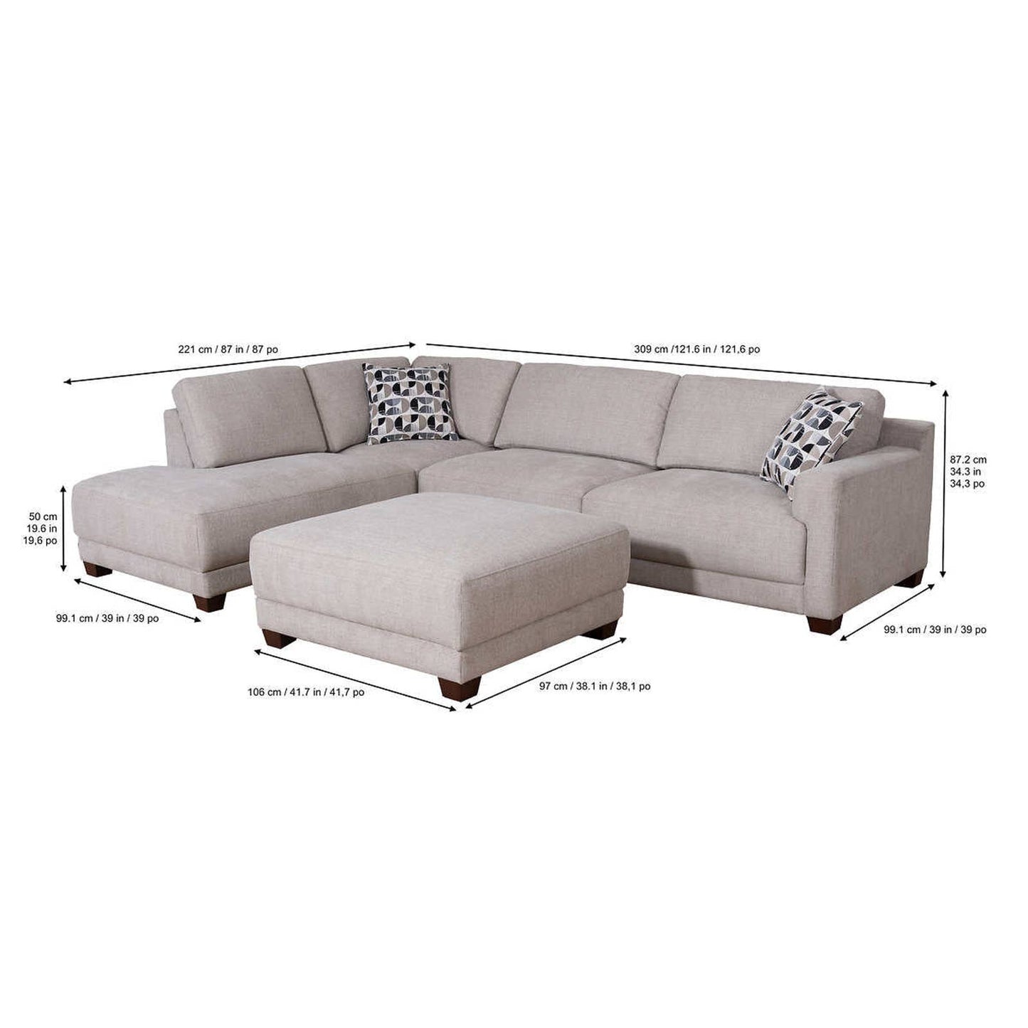 Costco - Raylin Fabric Sectional with Ottoman
