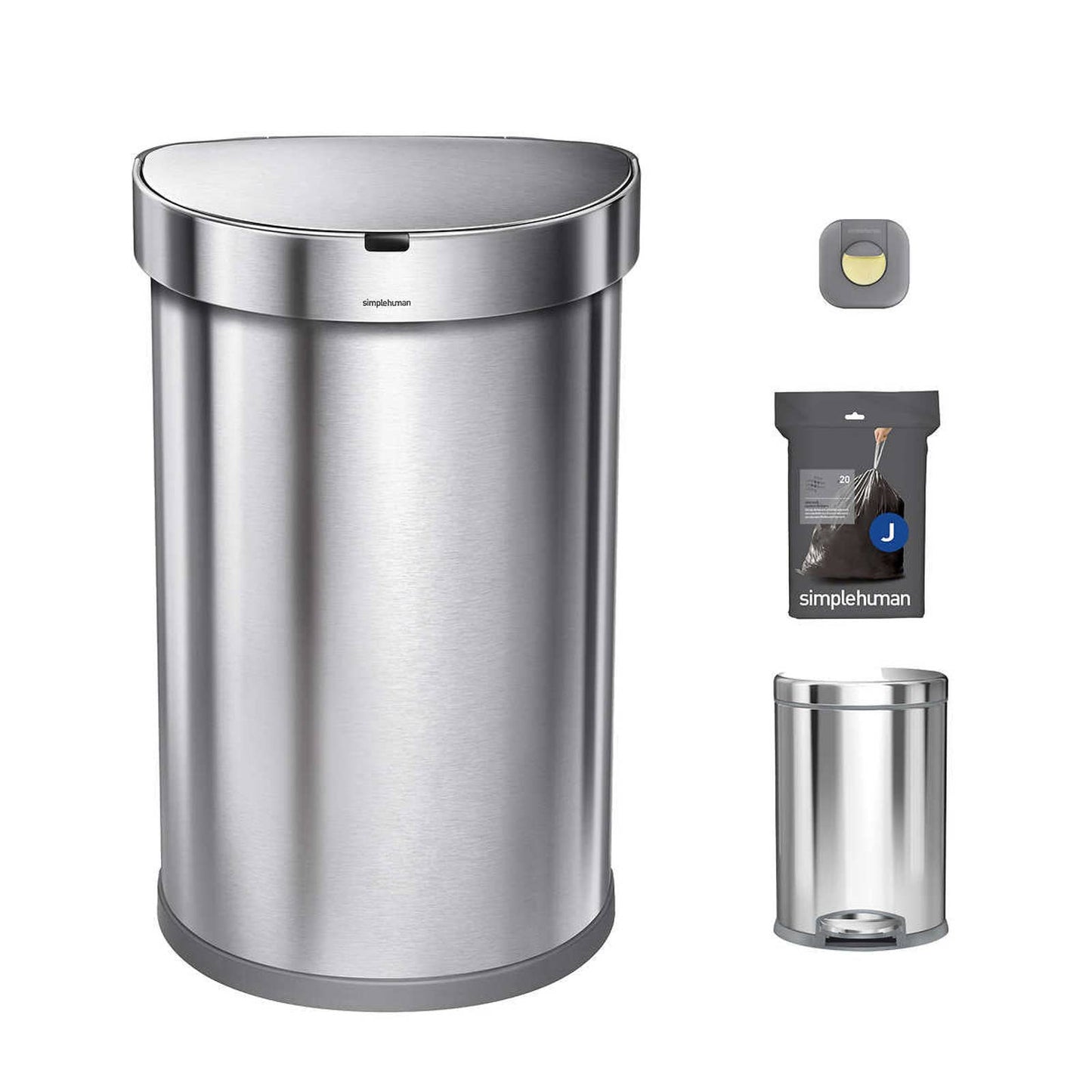 NEW - simplehuman 45L Semi Round Sensor Can and 4.5L Step Can with Odorsorb - Retail $149