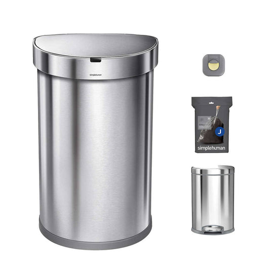 NEW - simplehuman 45L Semi Round Sensor Can and 4.5L Step Can with Odorsorb - Retail $149