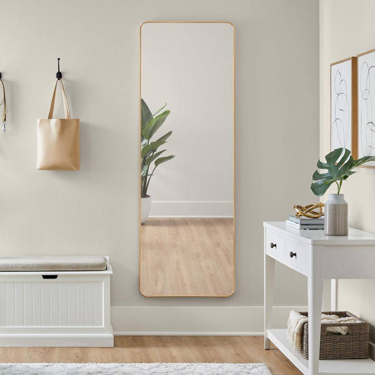 Oversized Modern Rectangular Gold Framed Mirror with Rounded Corners (24 in. W x 70 in. H)