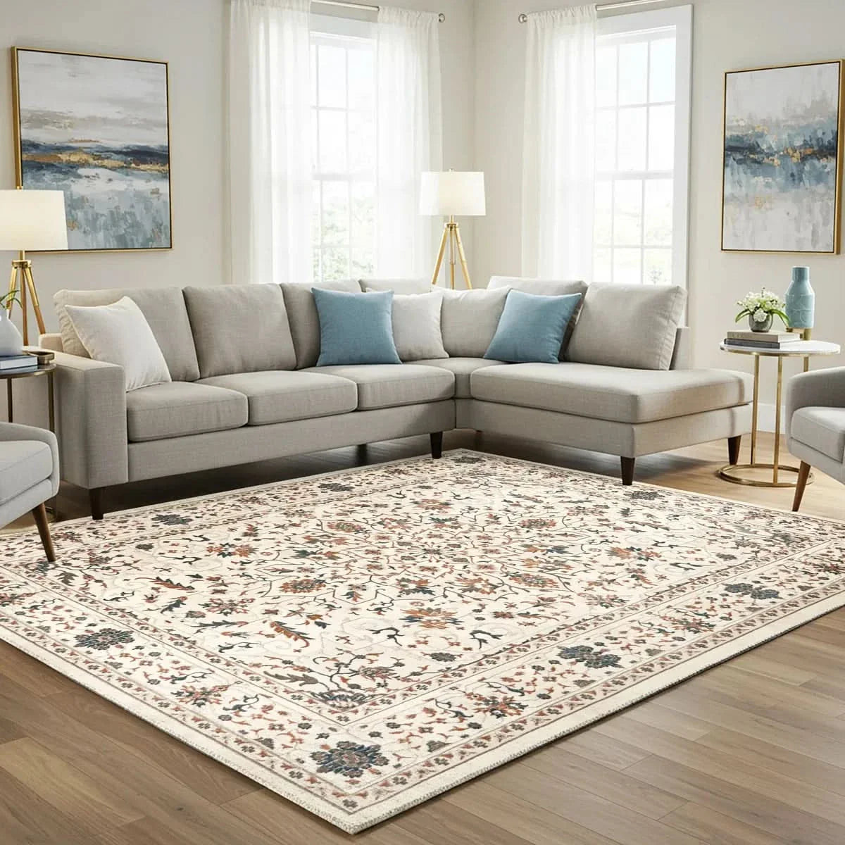 Hampton Court Area Rug Collection, Pienza Ivory, Rug Size: 5 ft. 3 in. x 7 ft.