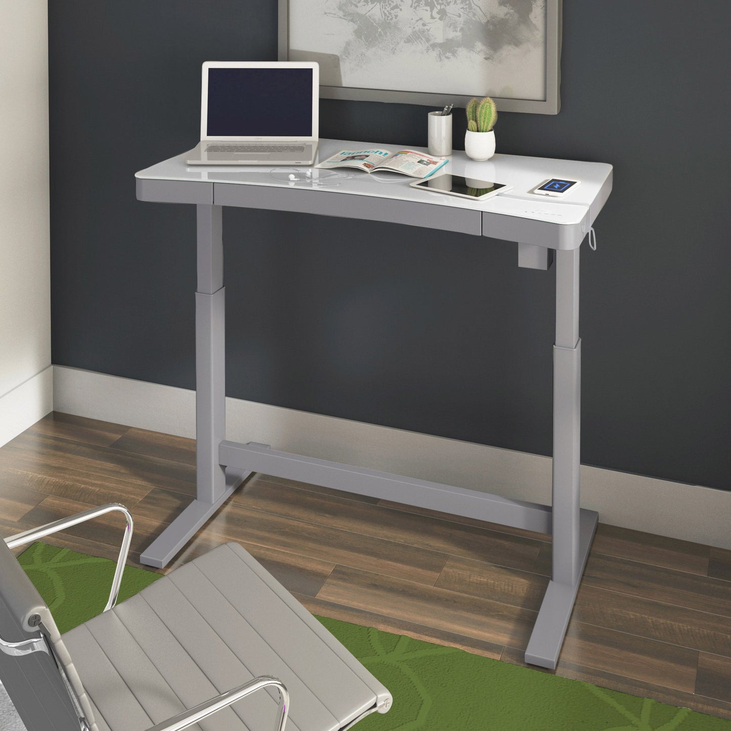 Tresanti Adjustable Height Sit/Stand Tech Desk, 47.3"L x 23.7"W x 29.4"- 47"H, White