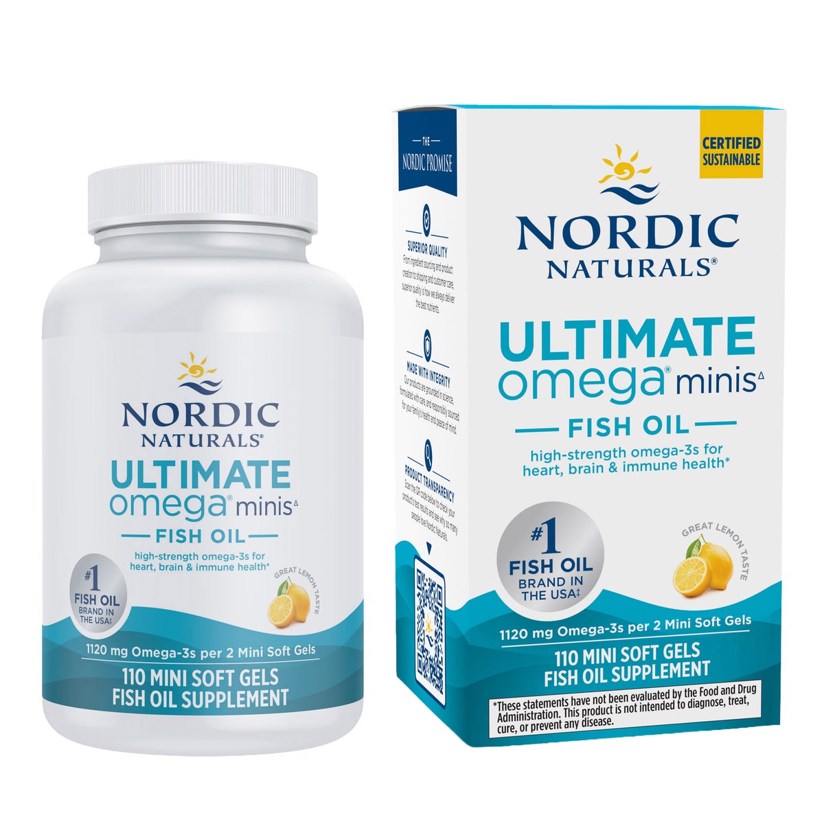 Nordic Naturals Ultimate Omega Fish Oil, 110 Mini Softgels, Lemon Flavor