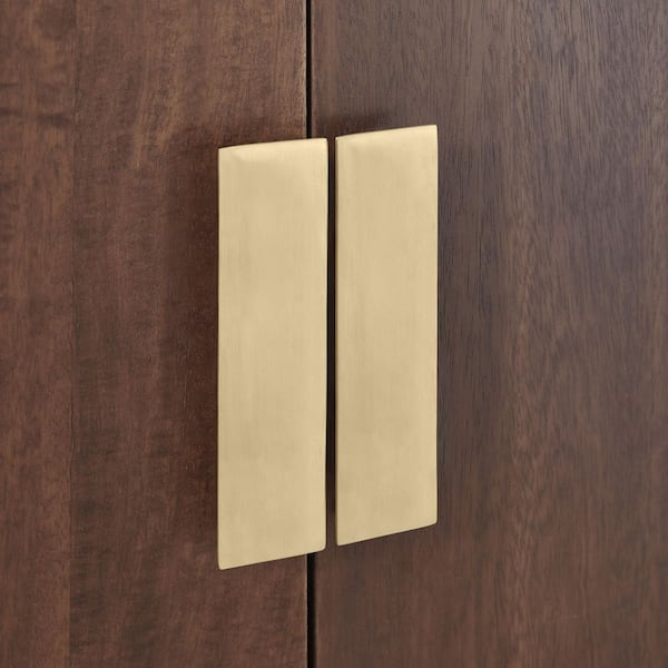 54 in. Mid-Century Modern Walnut Brown Media Cabinet with Gold Metal Accents AC B-0702