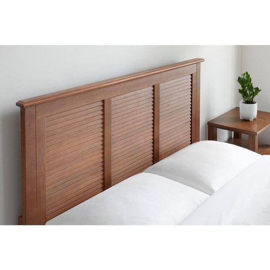 Queen Walnut Brown Wood Bed with Shutter Back (62 in. W x 48 in. H)