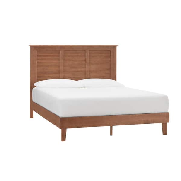 Queen Walnut Brown Wood Bed with Shutter Back (62 in. W x 48 in. H)