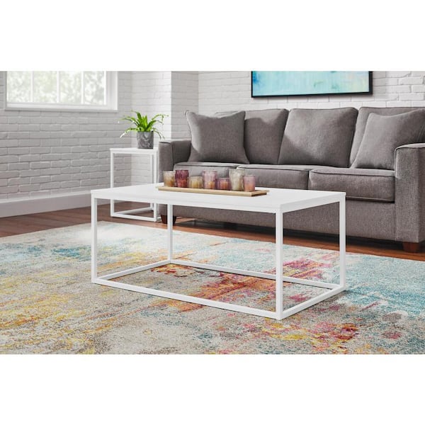 StyleWell Donnelly 42 in. White Rectangle MDF Wood Top Coffee Table