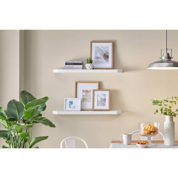 36 in. W x 7 in. D White Decorative Wall Shelf with Ledge (Set of 2)