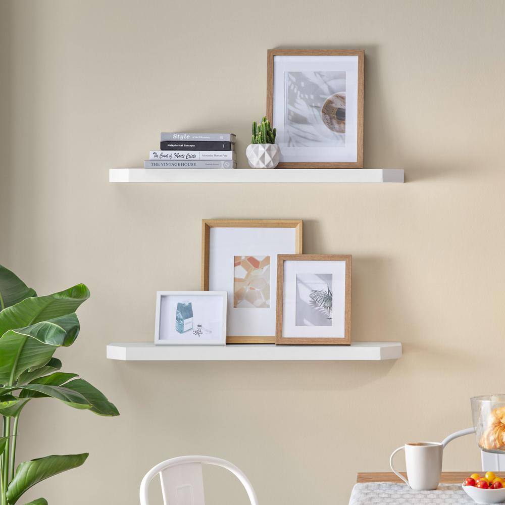 36 in. W x 7 in. D White Decorative Wall Shelf with Ledge (Set of 2)