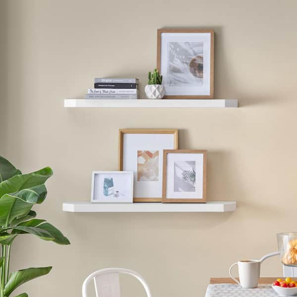 36 in. W x 7 in. D White Decorative Wall Shelf with Ledge (Set of 2)
