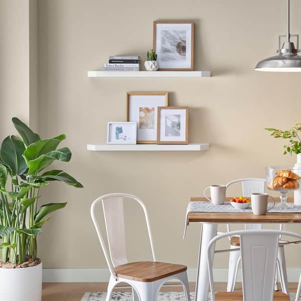 36 in. W x 7 in. D White Decorative Wall Shelf with Ledge (Set of 2)