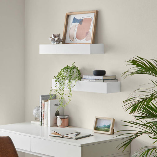Modern White Wood Floating Wall Shelf (Set of 2)