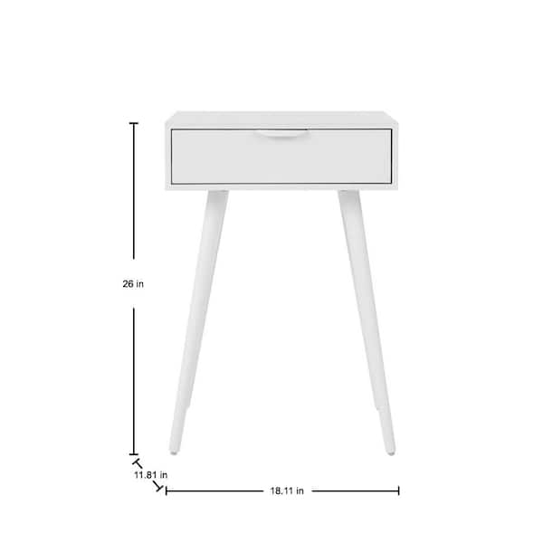 Nightstand 1 Drawer White Wood Nightstand (18 in. W x 26 in. H)