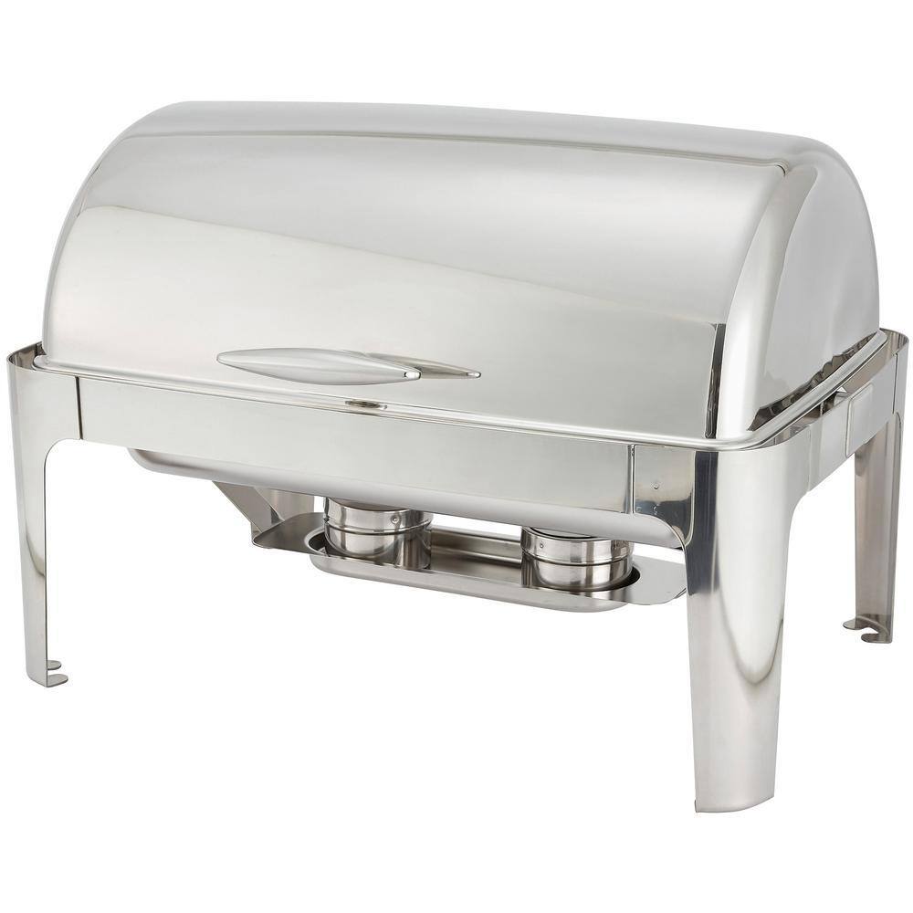 Winco Madison 8 qt. Stainless Steel Heavyweight Full-size Chafing Dishes with Roll-top 601