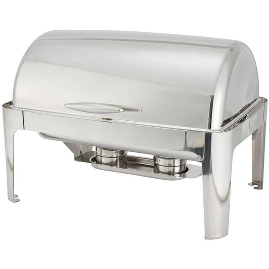 Winco Madison 8 qt. Stainless Steel Heavyweight Full-size Chafing Dishes with Roll-top 601